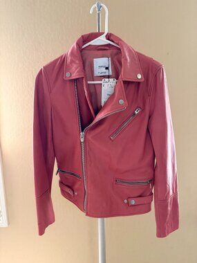 NWT Womens Mango Pink  leather Moto Jacket XS